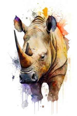 Illustration rhino in watercolor. Animal on a white background. Generative AIの素材
