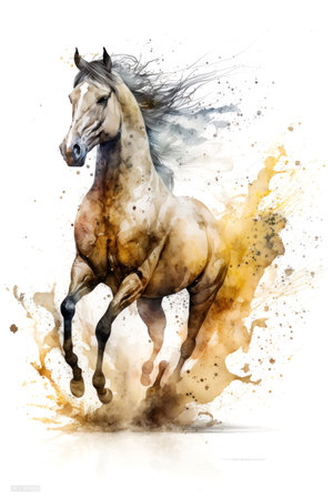 Illustration horse in watercolor. Animal on a white background. Generative AIの素材