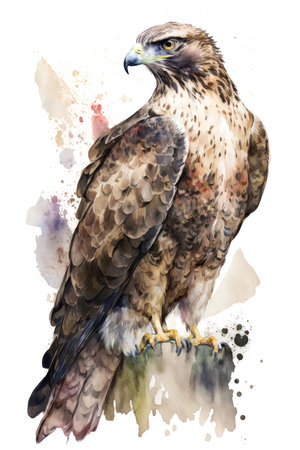 Illustration hawk in watercolor. Animal on a white background. Generative AIの素材