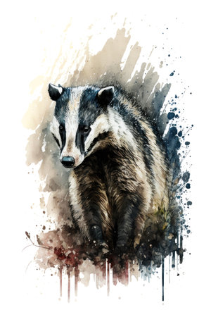 Illustration badger in watercolor. Animal on a white background. Generative AIの素材