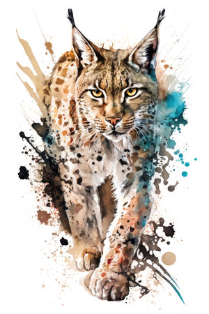 Illustration lynx in watercolor. Animal on a white background. Generative AIの素材