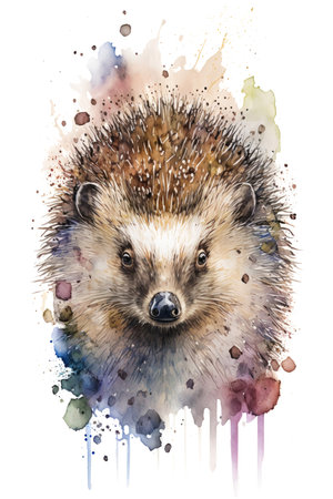 Illustration hedgehog in watercolor. Animal on a white background. Generative AIの素材