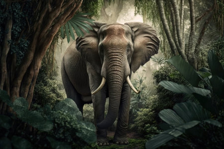 Close Elephant in jungle. Illustration, Generative AIの素材