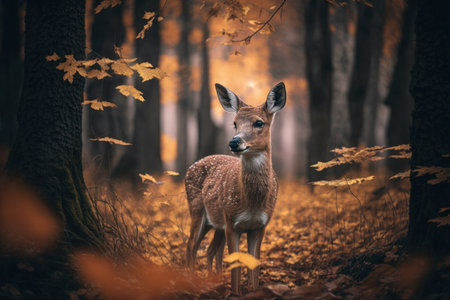 Close up wild Deer in nature habitat. Illustration, Generative AIの素材