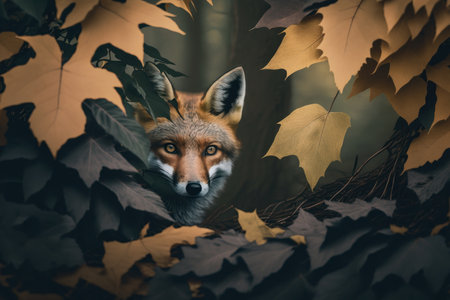Close up wild red fox in nature habitat. Illustration, Generative AIの素材