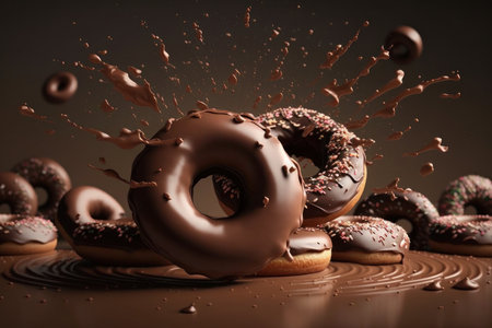 Chocolate sweet donuts, digital illustration painting, Generative AIの素材