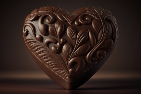 Chocolate candy in the form of a heart, digital illustration painting, Generative AIの素材
