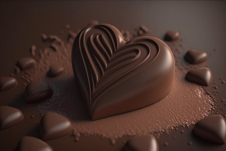 Chocolate candy in the form of a heart, digital illustration painting, Generative AIの素材