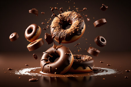Chocolate sweet donuts, digital illustration painting, Generative AIの素材