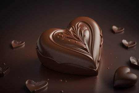 Chocolate candy in the form of a heart, digital illustration painting, Generative AIの素材