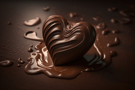 Chocolate candy in the form of a heart, digital illustration painting, Generative AIの素材