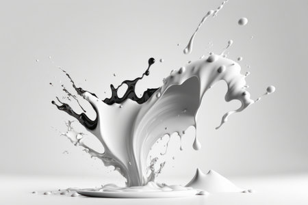 Splash milk on white background, digital illustration painting, Generative AIの素材