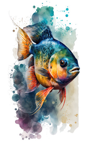 Illustration fish in watercolor. Animal on a white background. Generative AIの素材