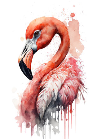 Illustration flamingo in watercolor. Animal on a white background. Generative AIの素材