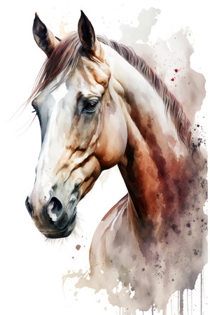 Illustration horse in watercolor. Animal on a white background. Generative AIの素材