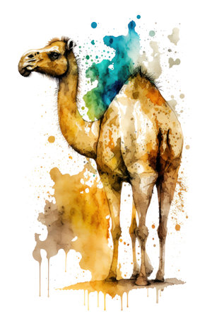 Illustration camel in watercolor. Animal on a white background. Generative AIの素材