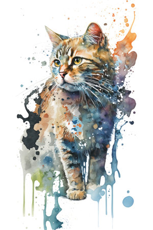 Illustration cat in watercolor. Animal on a white background. Generative AIの素材