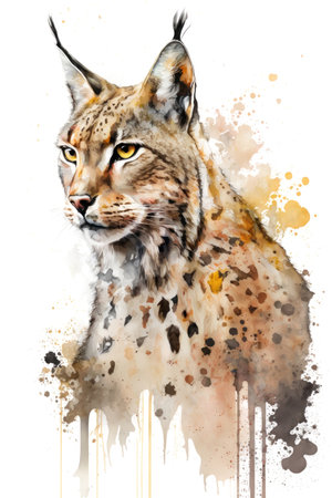 Illustration lynx in watercolor. Animal on a white background. Generative AIの素材