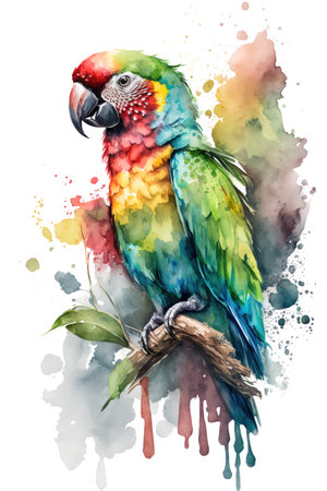 Illustration parrot in watercolor. Animal on a white background. Generative AIの素材
