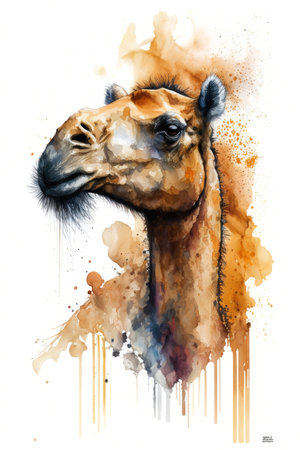 Illustration camel in watercolor. Animal on a white background. Generative AIの素材