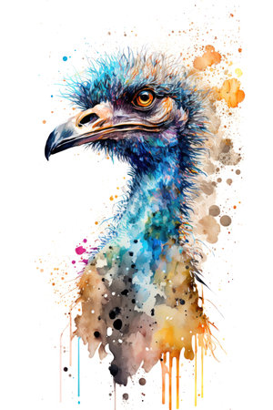 Illustration ostrich in watercolor. Animal on a white background. Generative AIの素材