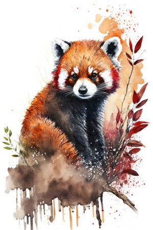 Illustration red panda in watercolor. Animal on a white background. Generative AIの素材