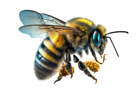 Flying bee isolated on white background. Illustration, Generative AIの素材