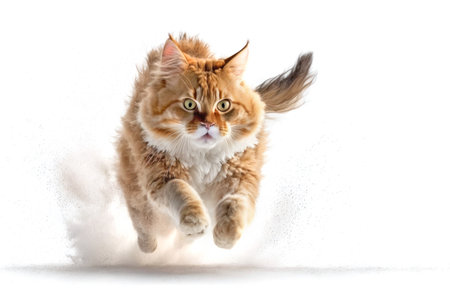 Cat running on camera isolated on white background. Illustration, Generative AIの素材