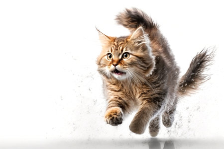 Cat running on camera isolated on white background. Illustration, Generative AIの素材