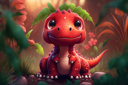 Cute adorable baby dinosaur, fantasy style of children. Illustration, Generative AIの素材