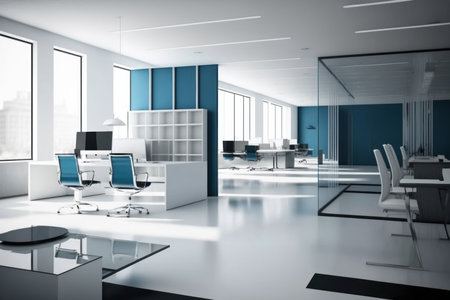 Modern open space office interior. Illustration, Generative AIの素材