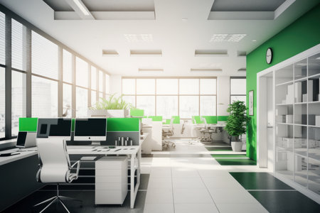 Modern open space office interior. Illustration, Generative AIの素材
