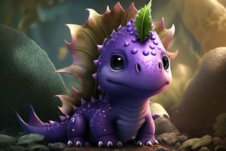 Cute adorable baby dinosaur, fantasy style of children. Illustration, Generative AIの素材
