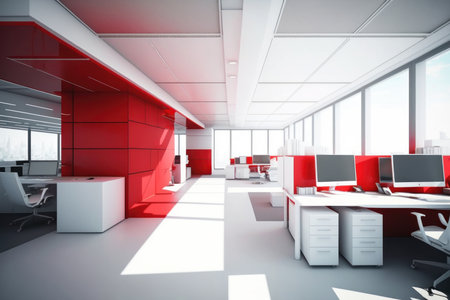 Modern open space office interior. Illustration, Generative AIの素材