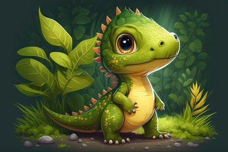 Cute adorable baby dinosaur, fantasy style of children. Illustration, Generative AIの素材