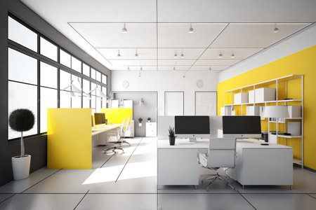 Modern open space office interior. Illustration, Generative AIの素材