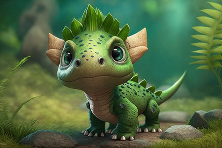 Cute adorable baby dinosaur, fantasy style of children. Illustration, Generative AIの素材