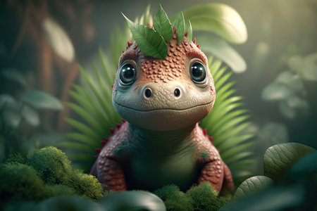 Cute adorable baby dinosaur, fantasy style of children. Illustration, Generative AIの素材