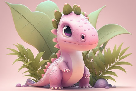 Cute adorable baby dinosaur, fantasy style of children. Illustration, Generative AIの素材