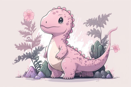 Cute adorable baby dinosaur, fantasy style of children. Illustration, Generative AIの素材