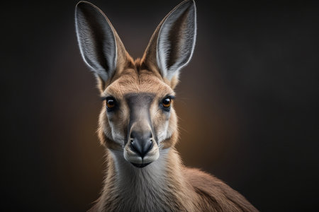 Kangaroo portrait on dark background, AI Generativeの素材