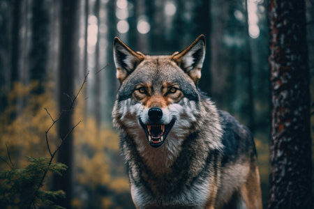 Close up wild Wolf in nature habitat. Illustration, Generative AIの素材