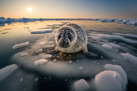 Seal on the ice of the lake. Illustration, Generative AIの素材