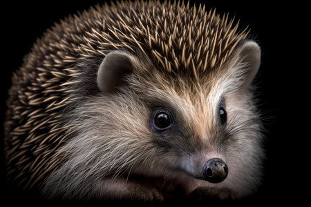 Hedgehog portrait on dark background, AI Generativeの素材