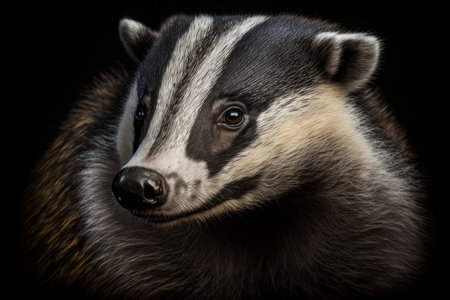 Badger portrait on dark background, AI Generativeの素材