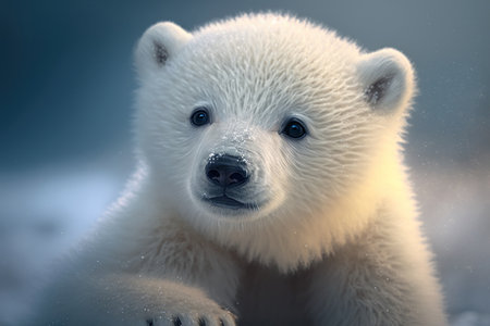 Baby Polar bear in Antarctica, digital illustration painting, Generative AIの素材