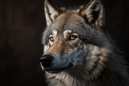 Wolf portrait on dark background, AI Generativeの素材