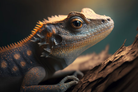 Lizard portrait on dark background, AI Generativeの素材