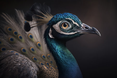 Peacock portrait on dark background, AI Generativeの素材
