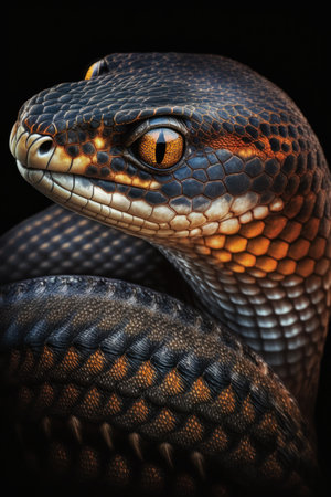 Snake portrait on dark background, AI Generativeの素材